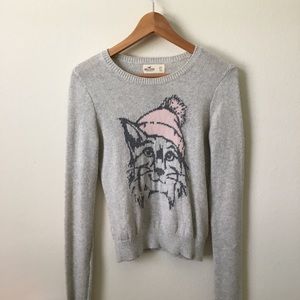 Hollister XS Cream Knit Sweater with Cat